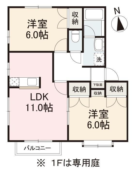 ガーデンプレイズA・B(2LDK/1階)の間取り写真