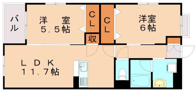 プレステージ岡垣(2LDK/2階)の間取り写真