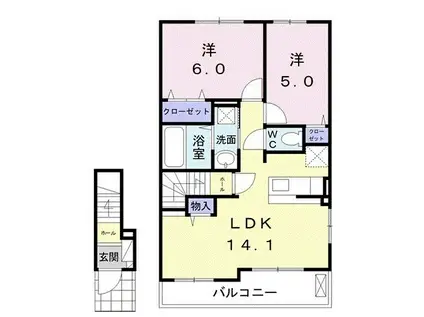 ハナミズキD(2LDK/2階)の間取り写真