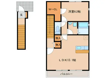 ハピネスI番館(1LDK/2階)の間取り写真