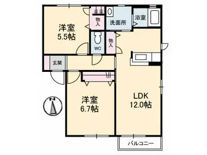 メゾンシャルマンC棟(2LDK/1階)の間取り写真