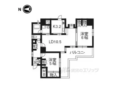 フィエストーレ四条(2LDK/9階)の間取り写真
