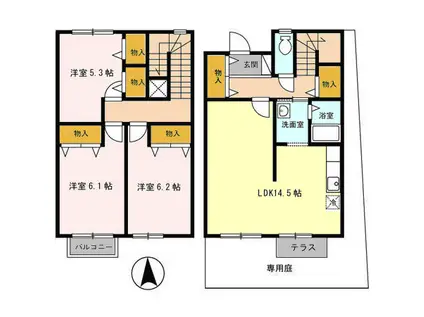 エスポワール(3LDK/1階)の間取り写真