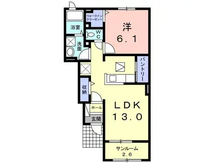 カームリーハウス(1LDK/1階)の間取り写真