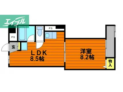 大学町マンション(1LDK/2階)の間取り写真