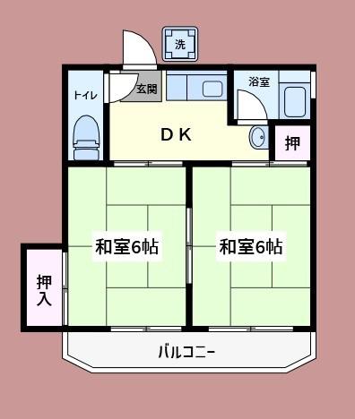 加藤ハイツ(2DK/2階)の間取り写真