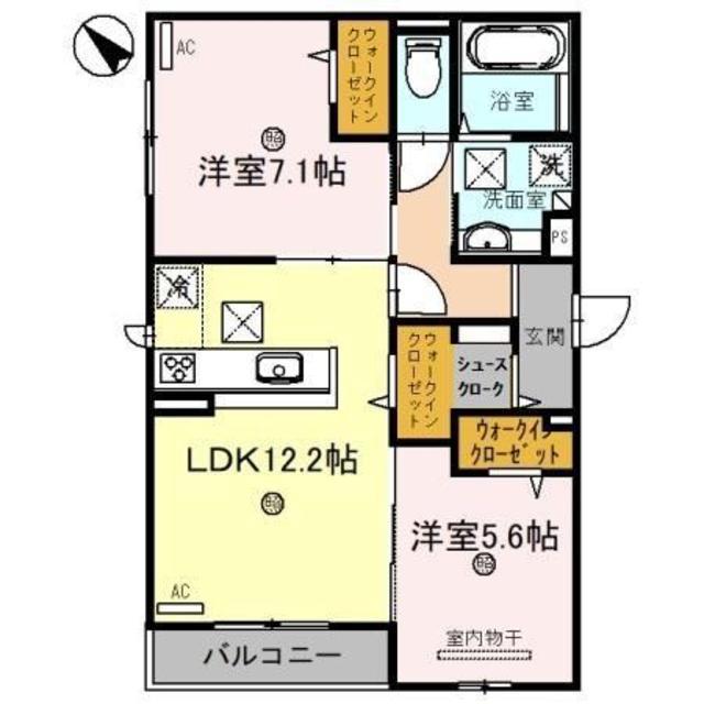 D-ROOM 和泉府中 檸檬の丘(2LDK/2階)の間取り写真