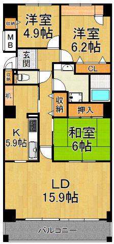 ラヴィータ西宮(3LDK/22階)の間取り写真
