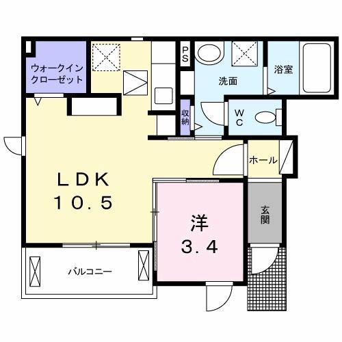 クレール・ココア III(1LDK/1階)の間取り写真