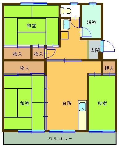 夏見台団地21号棟(3DK/4階)の間取り写真