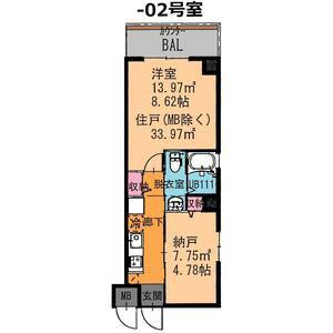 グランシアター高井田(1SK/9階)の間取り写真