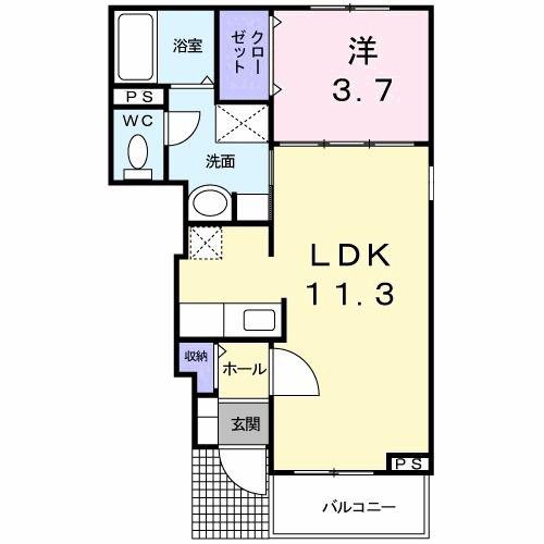 パピヨン(1LDK/1階)の間取り写真