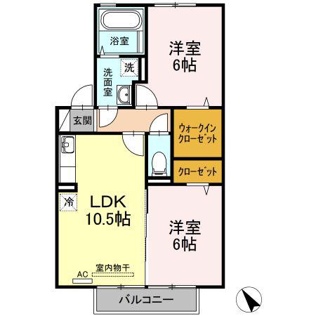 メイプル A棟(2LDK/2階)の間取り写真