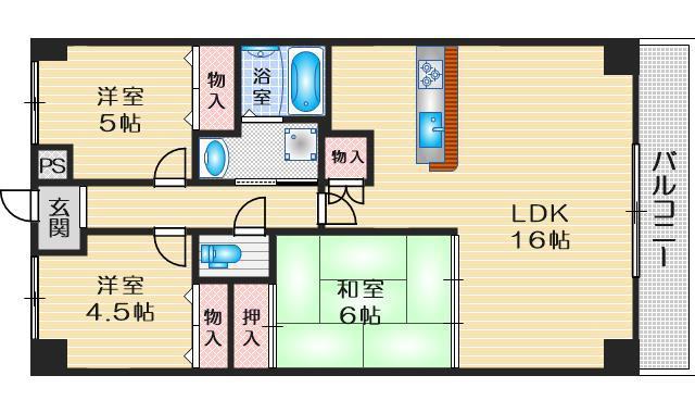 ふじマンション(3LDK/3階)の間取り写真