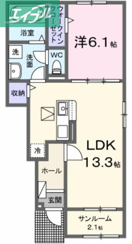 プティボヌールB(1LDK/1階)の間取り写真