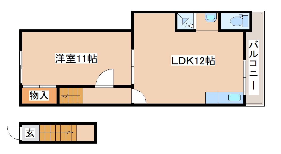 二葉町10丁目アパート(1LDK/2階)の間取り写真
