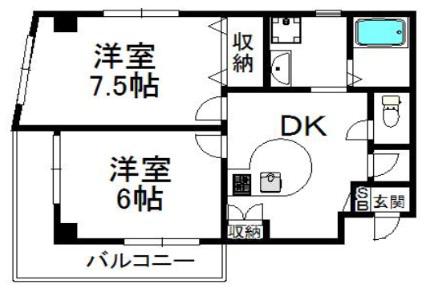 天六レヂデンス(2DK/2階)の間取り写真