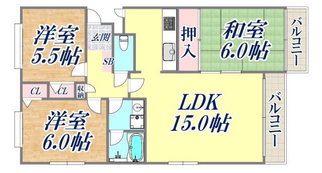 メゾンド甲子園2番町(3LDK/1階)の間取り写真