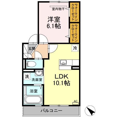 ゴールドウイングA棟(1LDK/2階)の間取り写真