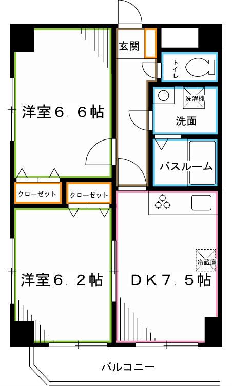 エクセル阿佐谷(2DK/2階)の間取り写真