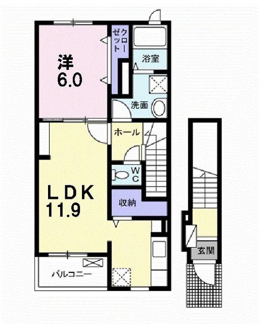 コンフォールつかさ D(1LDK/2階)の間取り写真