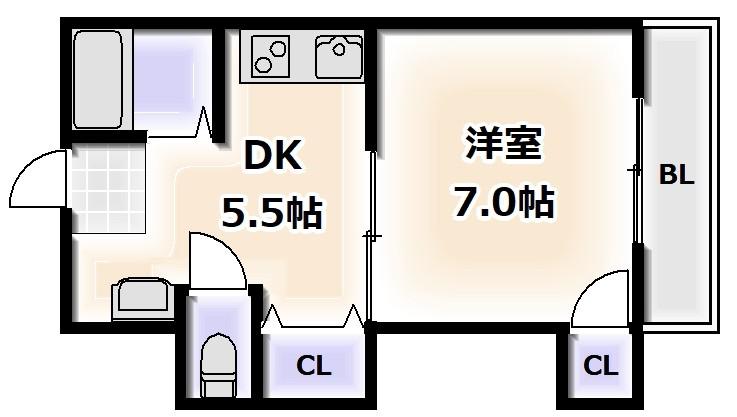 千船ハイツ(1DK/4階)の間取り写真