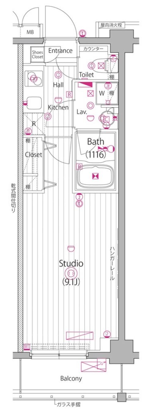ガーラ・ヒルズ新宿(1K/4階)の間取り写真