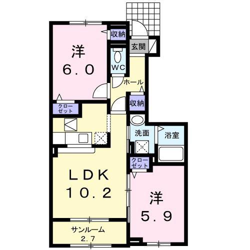 サンリッツ ヒキノA(2LDK/1階)の間取り写真