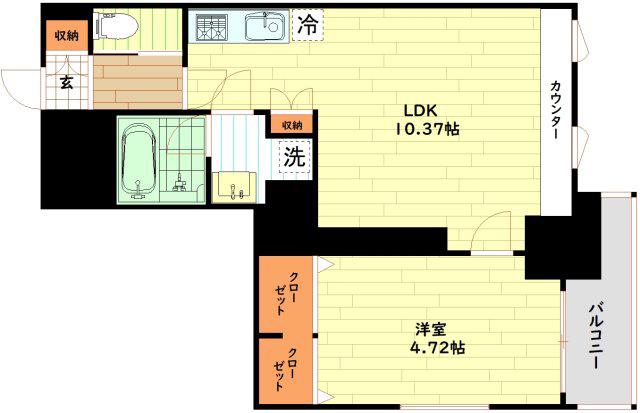 プレジオ難波ASIAN(1LDK/2階)の間取り写真