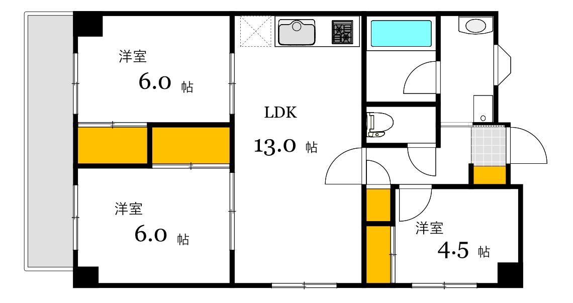 グランドハイツ舟入(3LDK/2階)の間取り写真