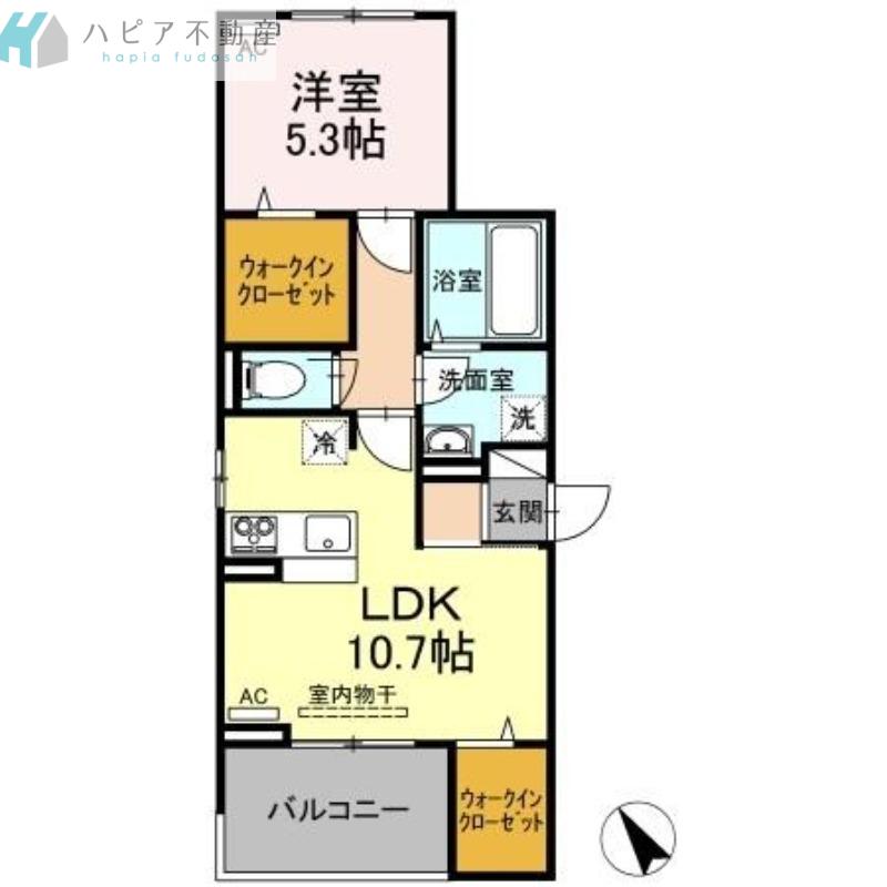 ベルシャンブル橋本町(1LDK/2階)の間取り写真