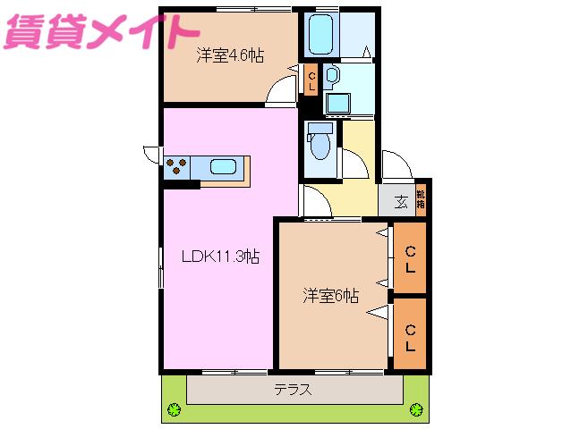 CHELSEA B棟(2LDK/1階)の間取り写真