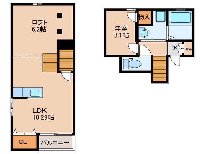 MONO CUBE(1LDK/1階)の間取り写真