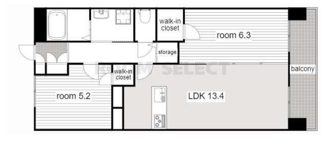 S-RESIDENCE茶屋ヶ坂イースト(2LDK/11階)の間取り写真