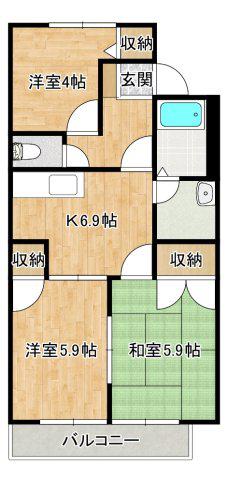 フレグランス北神戸F棟(3DK/2階)の間取り写真