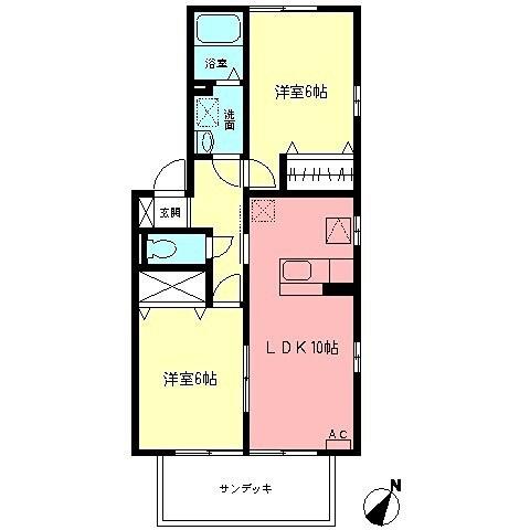 ルピナス二番館(2LDK/1階)の間取り写真