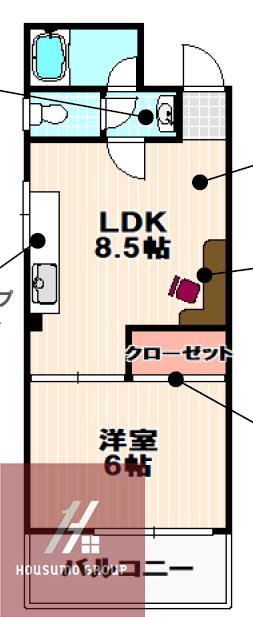 ハイツプリンス弁天(1LDK/3階)の間取り写真
