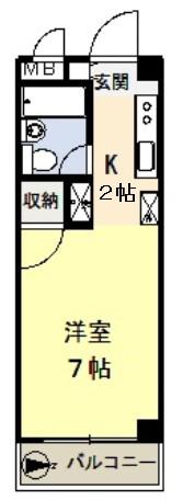 グリーンヒル網代(1K/4階)の間取り写真