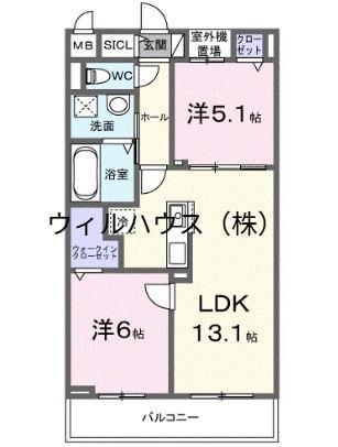 メゾンフルール(2LDK/1階)の間取り写真