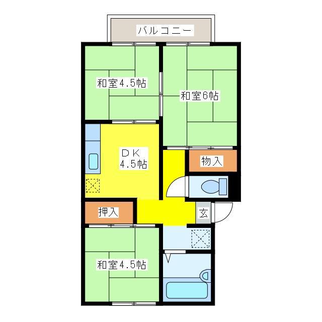 プレジール西棟(3DK/1階)の間取り写真