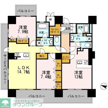ロイヤルパークスERささしま ウエスト(3LDK/13階)の間取り写真