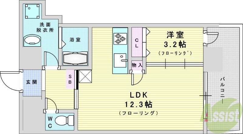 スプランディッド十三本町(1LDK/15階)の間取り写真