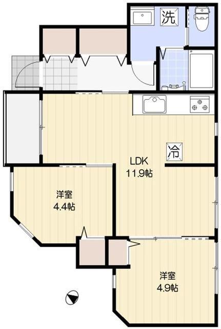 アルカディア西大井(2LDK/1階)の間取り写真