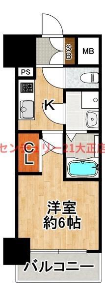エスリード弁天町桜通レジデンス(1K/3階)の間取り写真