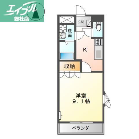 プレザンス(1K/2階)の間取り写真
