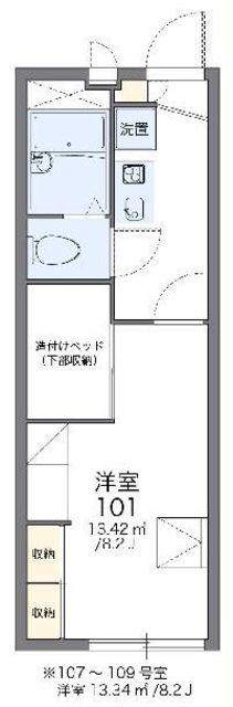 レオパレスSQUAREII(1K/1階)の間取り写真