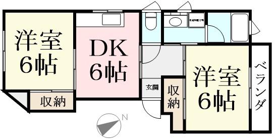 ハイライフ小川(2DK/1階)の間取り写真