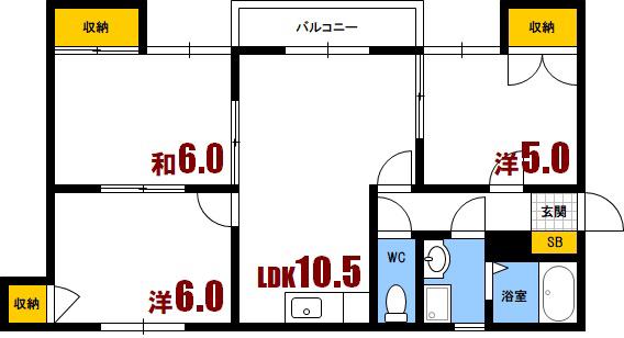 Yハイム(3LDK/2階)の間取り写真