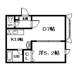 ルート医大前 D(1DK/1階)の間取り写真