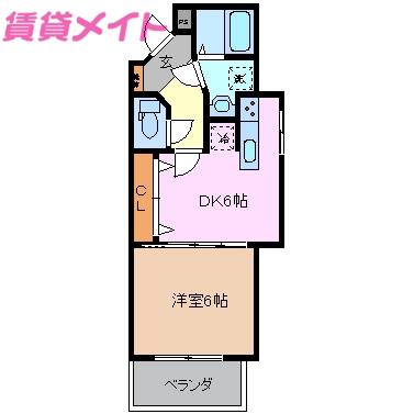 コスモス(1DK/2階)の間取り写真